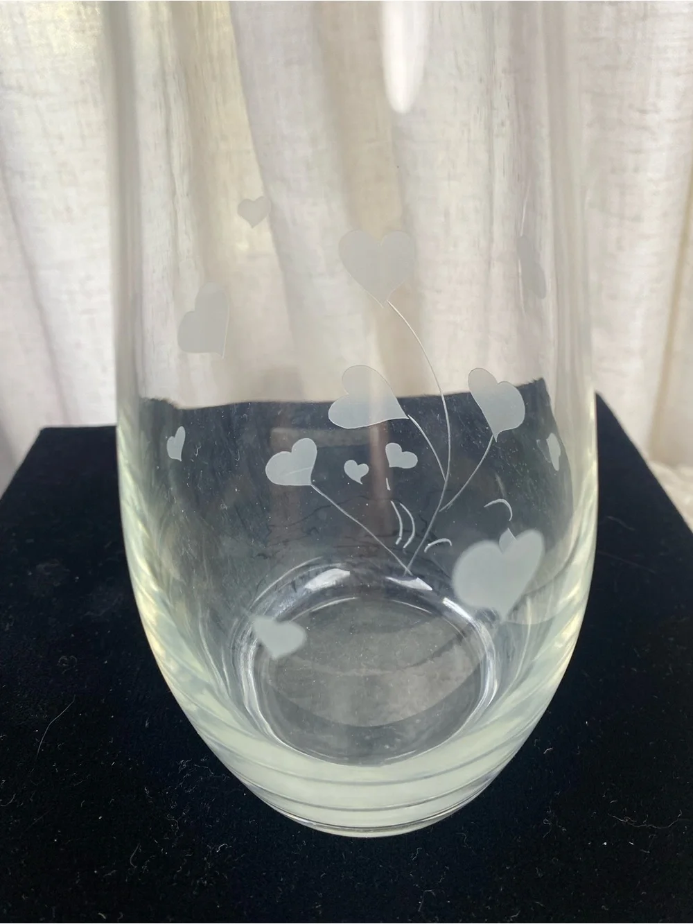 Vintage 90s Cameo Crystal Hand Cut Etched Hearts Bud Vase - Made in Turkey